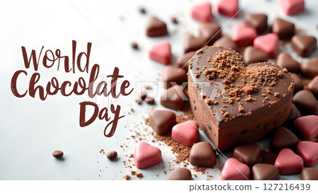 Celebrate World Chocolate Day with a delightful heart-shaped chocolate cake 127216439