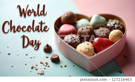 Celebrating World Chocolate Day with a Heart-Shaped Box of Delectable Truffles Celebrating World Chocolate Day with a Heart-Shaped Box of Delectable Truffles 127216463