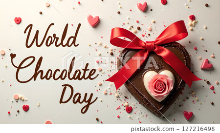 Festive World Chocolate Day Celebration with Heart Shaped Treat and Decorations Festive World Chocolate Day Celebration with Heart Shaped Treat and Decorations 127216498