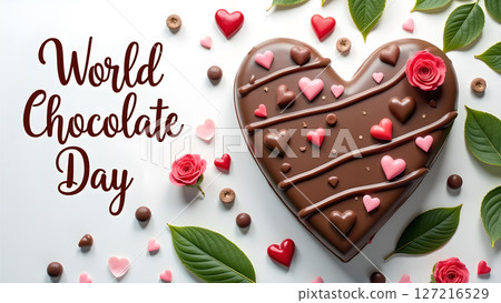 World Chocolate Day Celebration: Heart-Shaped Chocolate Cake with Flowers and Hearts World Chocolate Day Celebration: Heart-Shaped Chocolate Cake with Flowers and Hearts 127216529