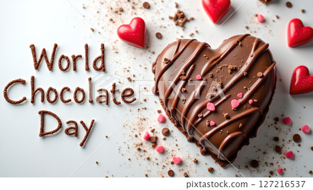 Celebrating World Chocolate Day with a Heart-Shaped Treat and Festive Decoration 127216537