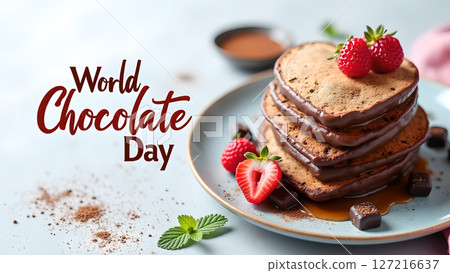 Delicious Heart-Shaped Chocolate Pancakes for World Chocolate Day Celebration Delicious Heart-Shaped Chocolate Pancakes for World Chocolate Day Celebration 127216637