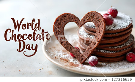 Celebration of World Chocolate Day with stack of chocolate pancakes dessert Celebration of World Chocolate Day with stack of chocolate pancakes dessert 127216639