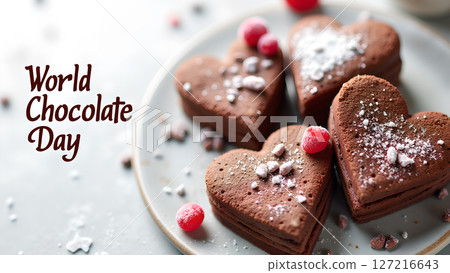 Delicious heart-shaped chocolate cookies for World Chocolate Day celebration and holiday 127216643