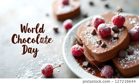 Delicious Chocolate Heart-Shaped Desserts with Raspberries for World Chocolate Day Delicious Chocolate Heart-Shaped Desserts with Raspberries for World Chocolate Day 127216644