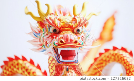 Colorful Chinese dragon dance costumes with intricate details for cultural celebration events 127216682