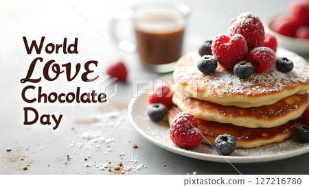 Celebrating World Love Chocolate Day with Delicious Pancakes and Chocolate Drink Celebrating World Love Chocolate Day with Delicious Pancakes and Chocolate Drink 127216780