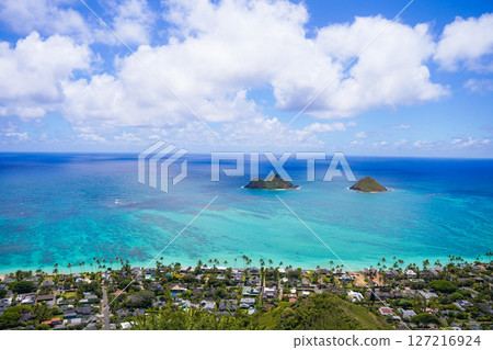 Lanikai Beach, Hawaii, as seen from the Lanikai Pillbox Lanikai Beach, Hawaii, as seen from the Lanikai Pillbox 127216924
