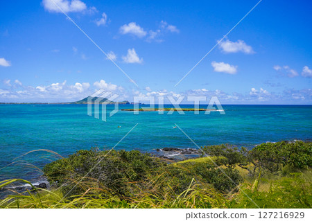 Hawaii: Emerald green sea, white sand and blue ocean Hawaii: Emerald green sea, white sand and blue ocean 127216929