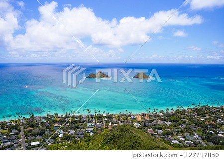 View of Lanikai Beach from the Lanikai Pillbox in Hawaii View of Lanikai Beach from the Lanikai Pillbox in Hawaii 127217030