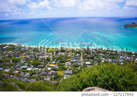 View of Lanikai Beach from the Lanikai Pillbox in Hawaii View of Lanikai Beach from the Lanikai Pillbox in Hawaii 127217042