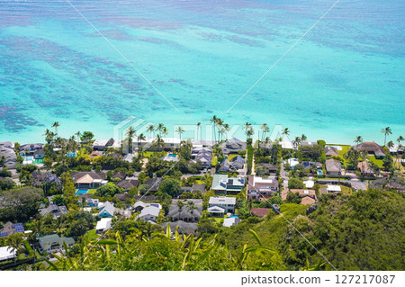 View of Lanikai Beach from the Lanikai Pillbox in Hawaii View of Lanikai Beach from the Lanikai Pillbox in Hawaii 127217087