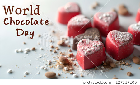 Celebration of World Chocolate Day with Heart-Shaped Treats and Decorations 127217109