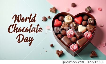 Celebrating World Chocolate Day: Heart-Shaped Box of Chocolate Delights Celebrating World Chocolate Day: Heart-Shaped Box of Chocolate Delights 127217116