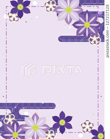 Clematis and purple Japanese style template, vertical 127217128