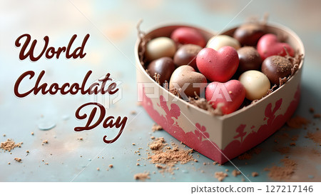 Delicious Chocolate Day Celebration: A Heart-Shaped Box of Sweet Treats 127217146