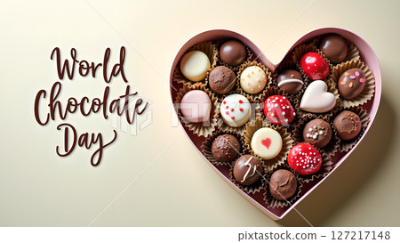 Celebration of World Chocolate Day with exquisite gourmet chocolates assortment 127217148