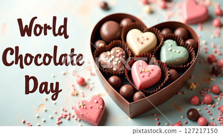 Celebratory World Chocolate Day Image with Heart-Shaped Chocolates and Confectionery 127217150