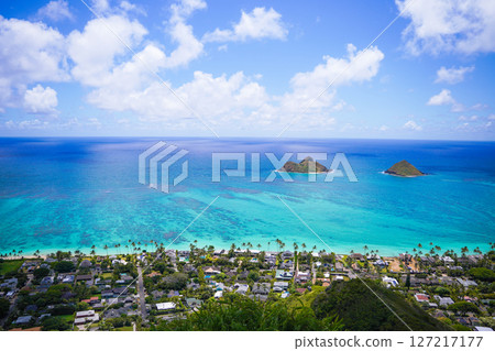View of Lanikai Beach from the Lanikai Pillbox in Hawaii View of Lanikai Beach from the Lanikai Pillbox in Hawaii 127217177