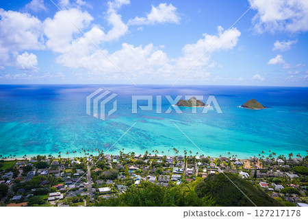 View of Lanikai Beach from the Lanikai Pillbox in Hawaii View of Lanikai Beach from the Lanikai Pillbox in Hawaii 127217178