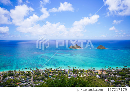 View of Lanikai Beach from the Lanikai Pillbox in Hawaii View of Lanikai Beach from the Lanikai Pillbox in Hawaii 127217179