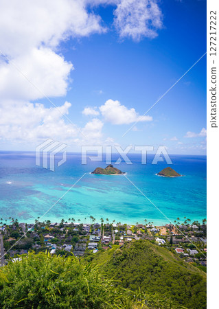 View of Lanikai Beach from the Lanikai Pillbox in Hawaii 127217222