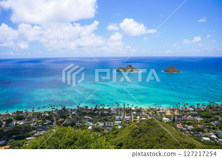 View of Lanikai Beach from the Lanikai Pillbox in Hawaii View of Lanikai Beach from the Lanikai Pillbox in Hawaii 127217254