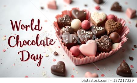 World Chocolate Day Celebration: Heart-Shaped Chocolate Treats and Festive Decorations World Chocolate Day Celebration: Heart-Shaped Chocolate Treats and Festive Decorations 127217329