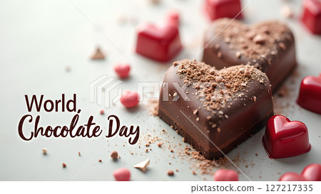 Delicious heart shaped chocolate candies for World Chocolate Day celebration Delicious heart shaped chocolate candies for World Chocolate Day celebration 127217335