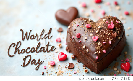 Celebrating World Chocolate Day with a delightful heart-shaped chocolate cake Celebrating World Chocolate Day with a delightful heart-shaped chocolate cake 127217338