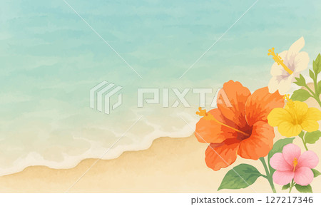 芙蓉與海濱背景素材 | 熱帶度假風格的夏季設計 127217346