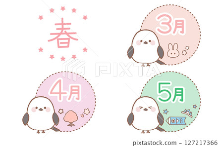 Spring illustration set of Shimaenaga in March, April and May Spring illustration set of Shimaenaga in March, April and May 127217366