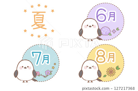 Shimaenaga summer illustration set June, July and August Shimaenaga summer illustration set June, July and August 127217368