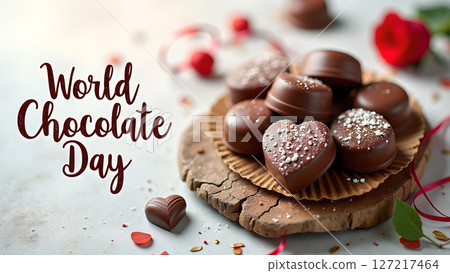 Festive world chocolate day celebration with assorted chocolates and decorations 127217464