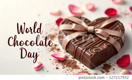 Celebrate World Chocolate Day with Heart-Shaped Delight and Rose Petals Decoration Celebrate World Chocolate Day with Heart-Shaped Delight and Rose Petals Decoration 127217932