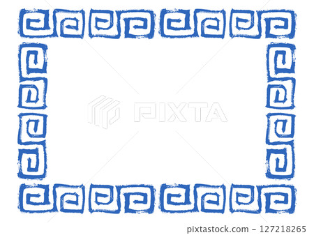 Chinese style frame. Hand-drawn lightning pattern with brush strokes. Blue square 127218265