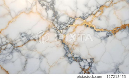 Elegant golden marble surface enhanced by artistic strokes of gold and white paint, offering a refined and opulent appearance 127218453