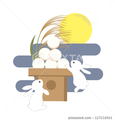 Illustration of a rabbit trying to grab a moon-viewing dumpling Illustration of a rabbit trying to grab a moon-viewing dumpling 127218501