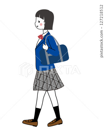 A female student in uniform walking A female student in uniform walking 127218512