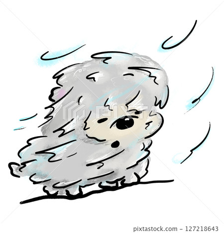 Cute dog being blown heavily by the wind color doodle illustration Cute dog being blown heavily by the wind color doodle illustration 127218643