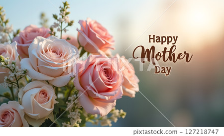 Elegant pink roses bouquet celebrating happy mother's day with soft light 127218747