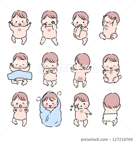 Set of baby illustrations with various expressions 127218760