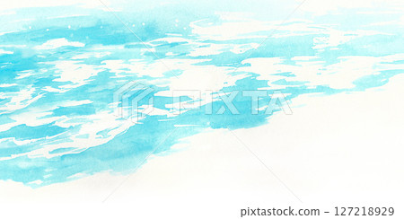 Turquoise blue seascape illustration: water surface and waves 127218929