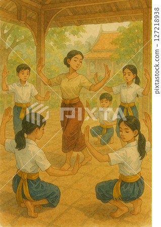 泰國傳統舞蹈教學系列 | 水彩畫風格 | 亞洲文化教育中心場景 | 泰國傳統舞蹈 | 水彩插畫 127218938