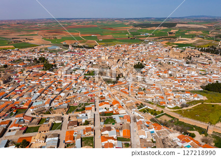 Aerial view of Spanish village of Belmonte on spring day 127218990