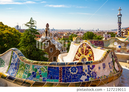 Famous Park Guell in Barcelona, Spain.HDR image Famous Park Guell in Barcelona, Spain.HDR image 127219011
