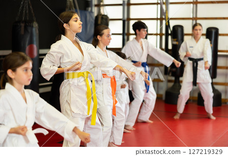 group of children engaged in karate group of children engaged in karate 127219329