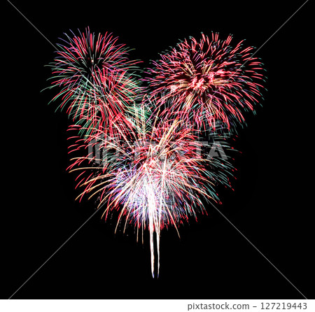 Colorful Fireworks Display in Heart Shape on black background. Colorful Fireworks Display in Heart Shape on black background. 127219443