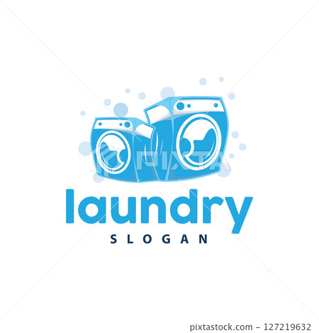 laundry logo design modern concept of clothes cleanliness laundry service with simple silhouette as brand symbol and product illustration template or poster 127219632
