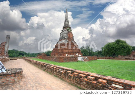 Old pagoda and ruins in Wat Phra Si Sanphet under Dramatic Sky. Old pagoda and ruins in Wat Phra Si Sanphet under Dramatic Sky. 127219723